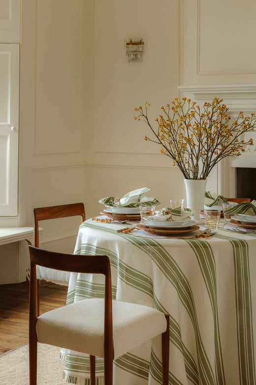 Colette Striped Table Linens, Olive Green