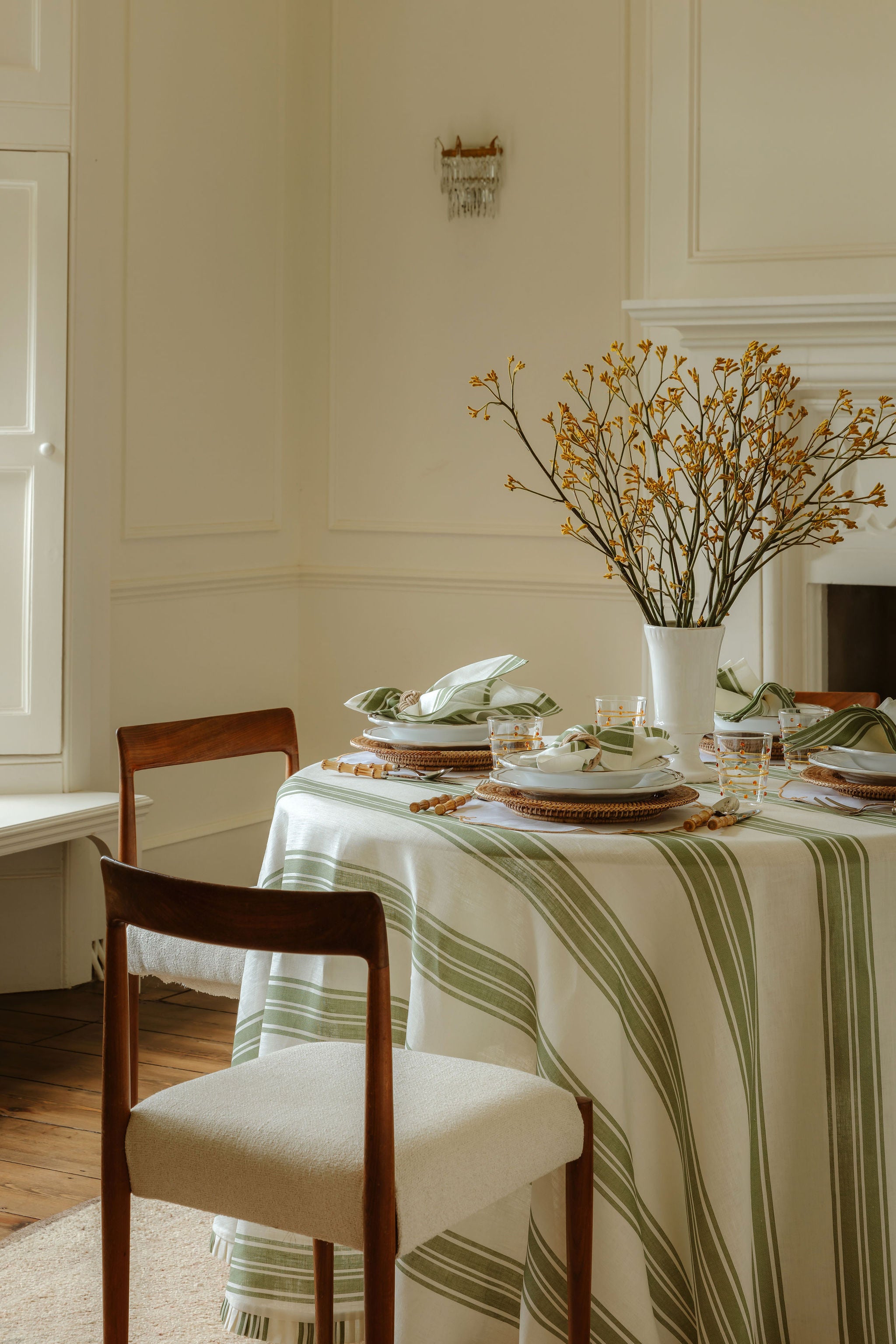 Colette Striped Table Linens, Olive Green