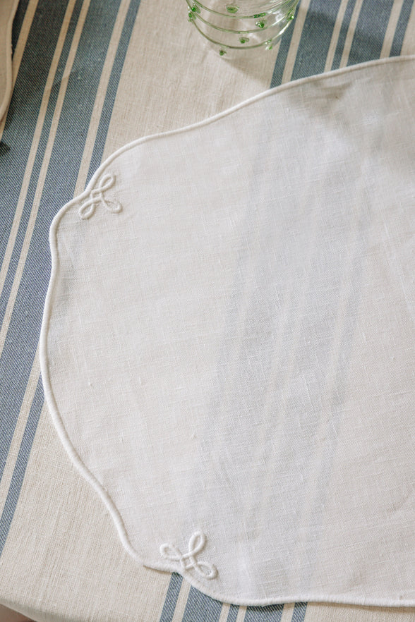 Set of 4 Nancy Linen Placemats, White, Detail
