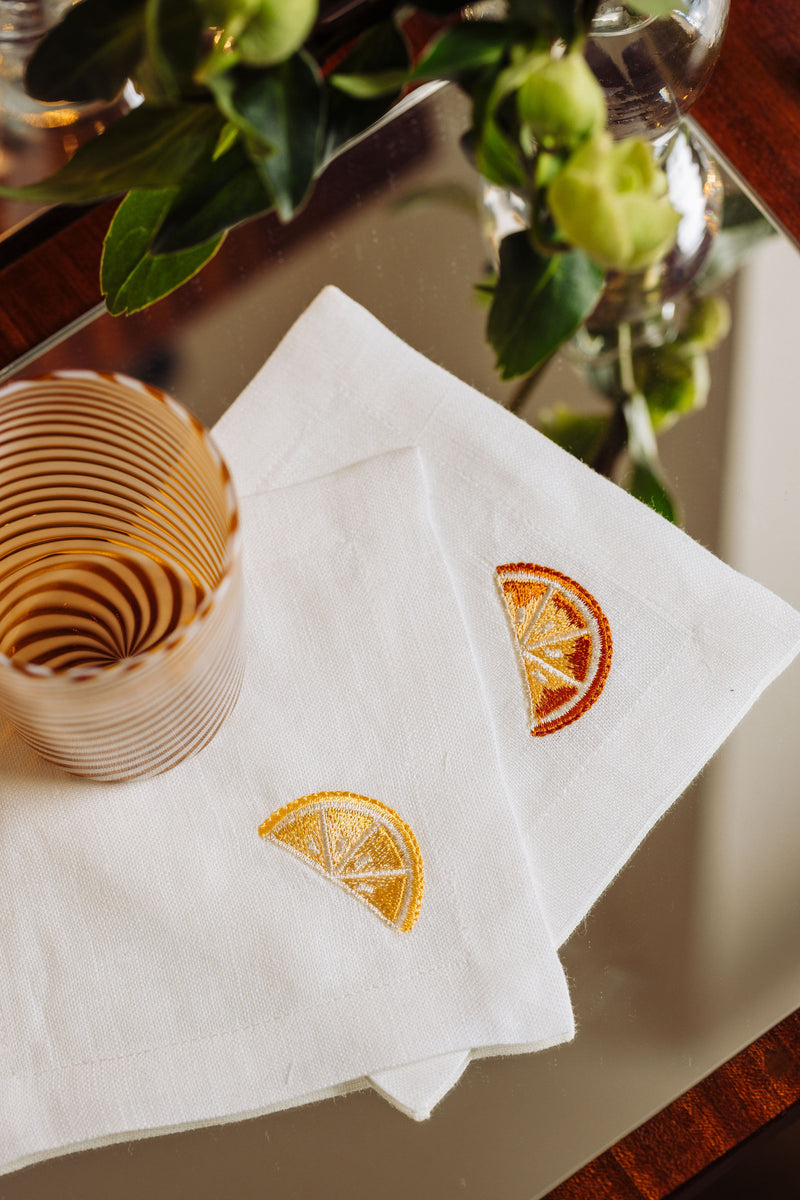 Rebecca Udall Set of 4 Garnish Cocktail Napkins & Murano Swirl Tumbler, Autumn