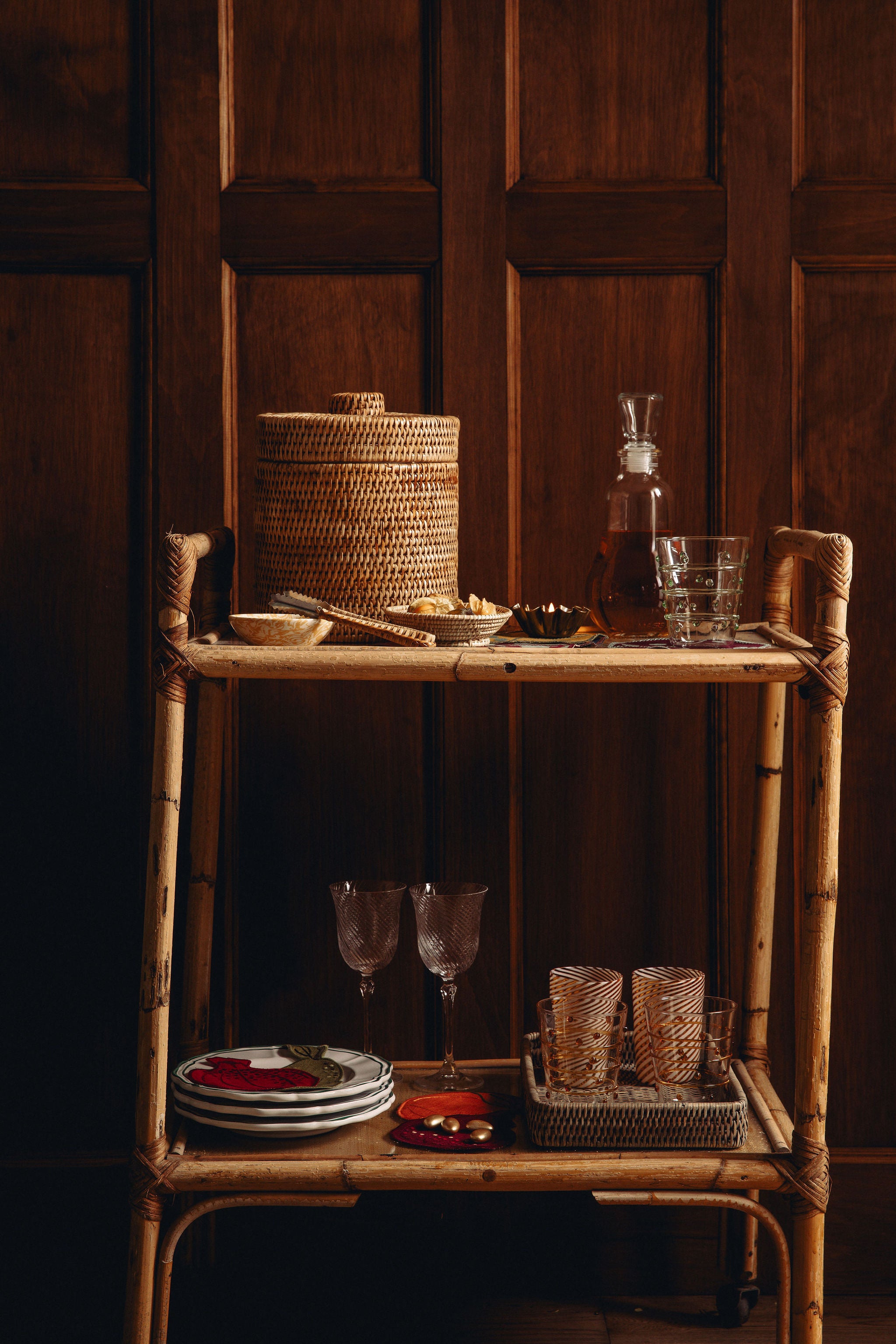 Rattan Ice Bucket with Tongs, Natural