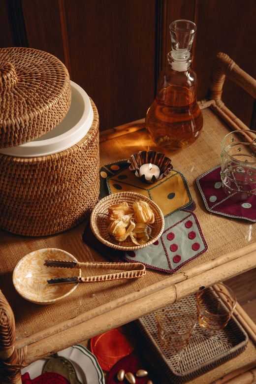 Rattan Ice Bucket with Tongs, Natural
