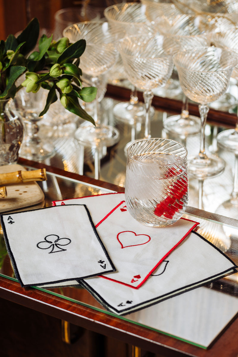 Rebecca Udall Set of 4 Playing Card Cocktail Napkins & Julia Twisted Cut Crystal Tumbler. 