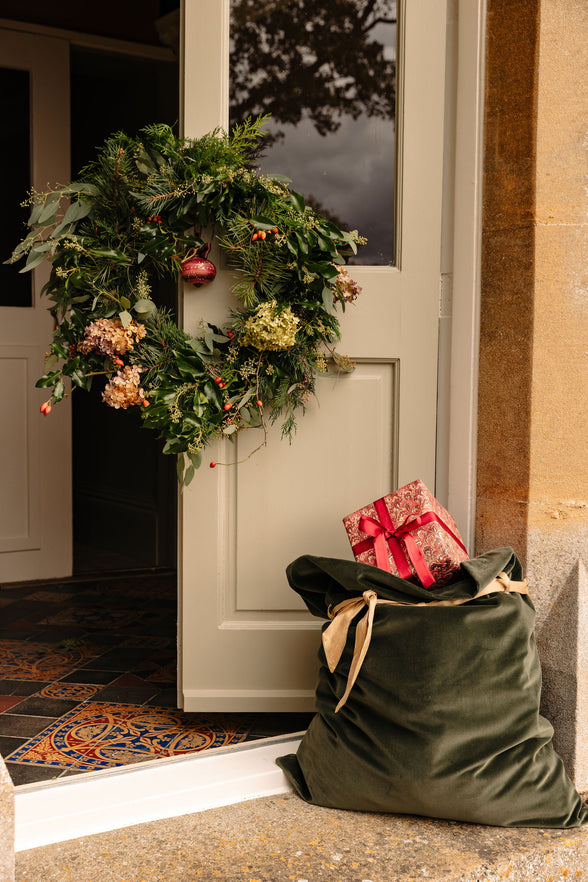 Velvet & Silk Christmas Sack, Green