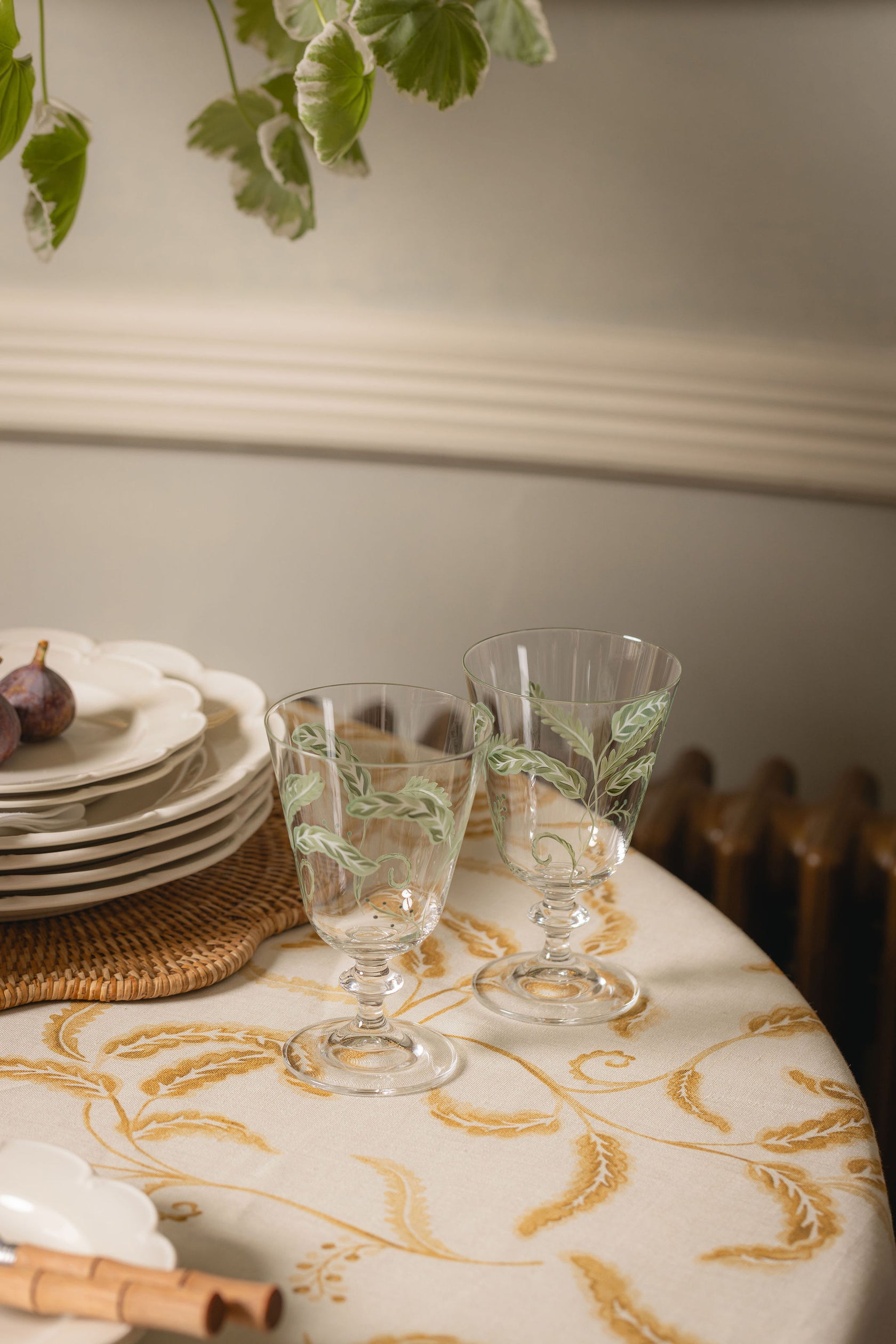Prairie Hand Painted Glassware, Lifestyle, with Prairie Tablecloth