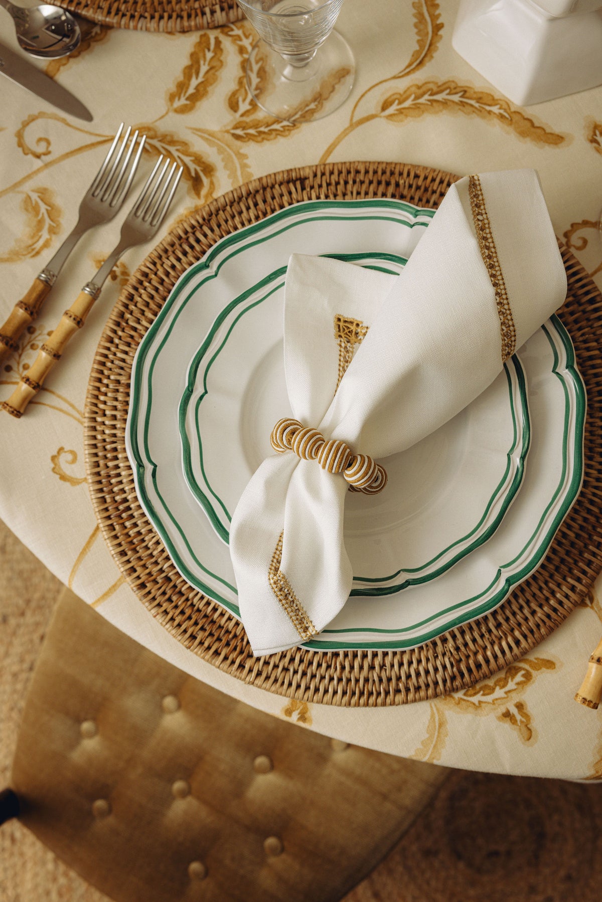 Set of 4 Zita Scalloped Dinner Plates, Juniper Green