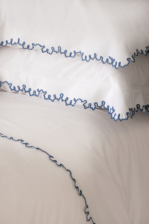 Thea Scalloped Bed Linen, Denim Blue, Detail