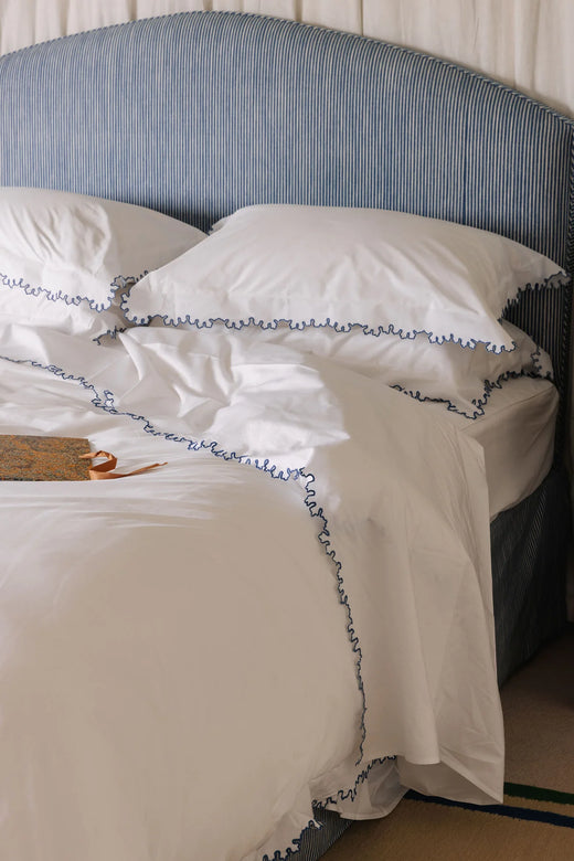 Thea Scalloped Bed Linen, Denim Blue, Bedroom Lifestyle
