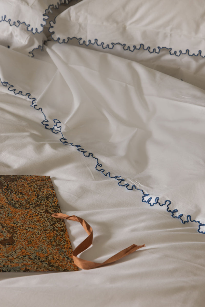 Rebecca Udall, Thea Scalloped Bed Linen, Denim Blue, Lifestyle Detail