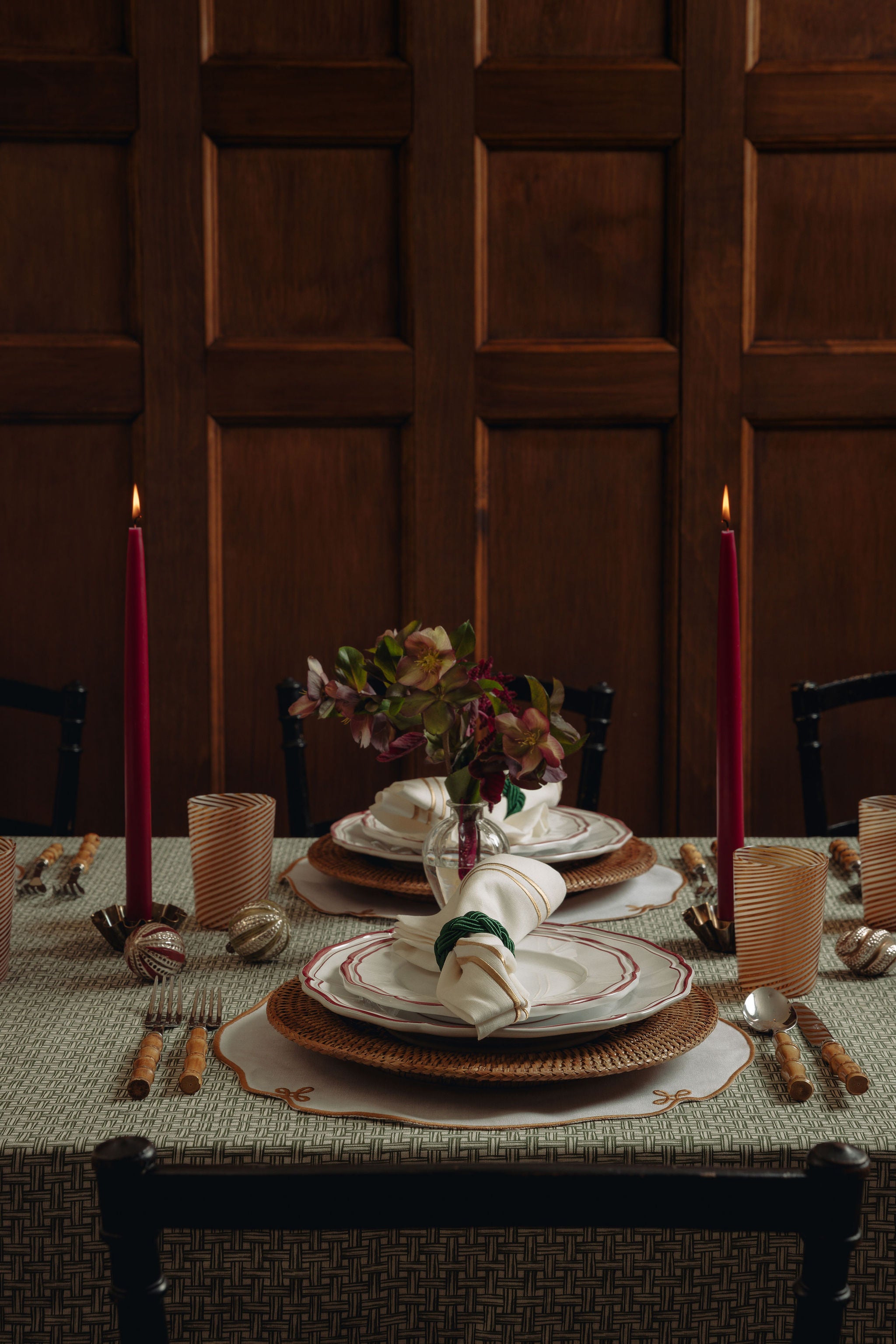 Basketweave Table Linens, Vine Green
