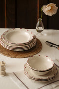 Set of 4 Olivia Scalloped Cereal Bowls, Raspberry Filet