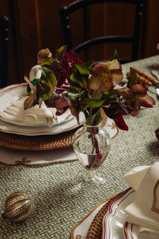 Basketweave Linen Tablecloth, Vine Green