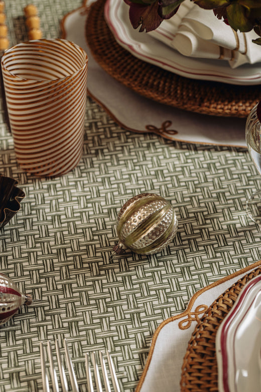 Basketweave Linen Tablecloth, Vine Green