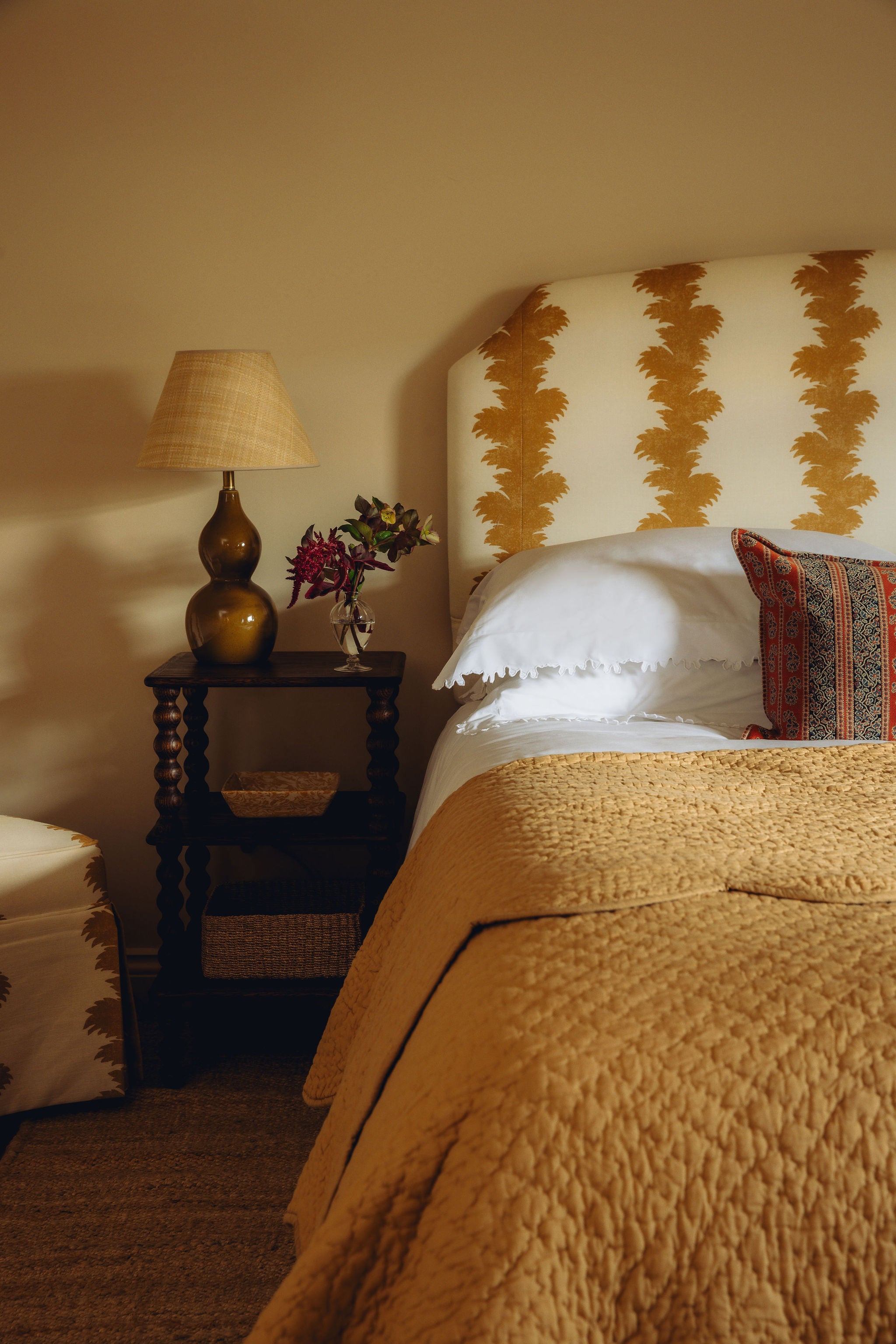 Genevieve Lumbar Cushion, bedroom Lifestyle with Thea Bed Linen