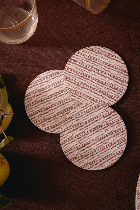 Set of 6 Margot Cork Backed Round Coasters, Burgundy