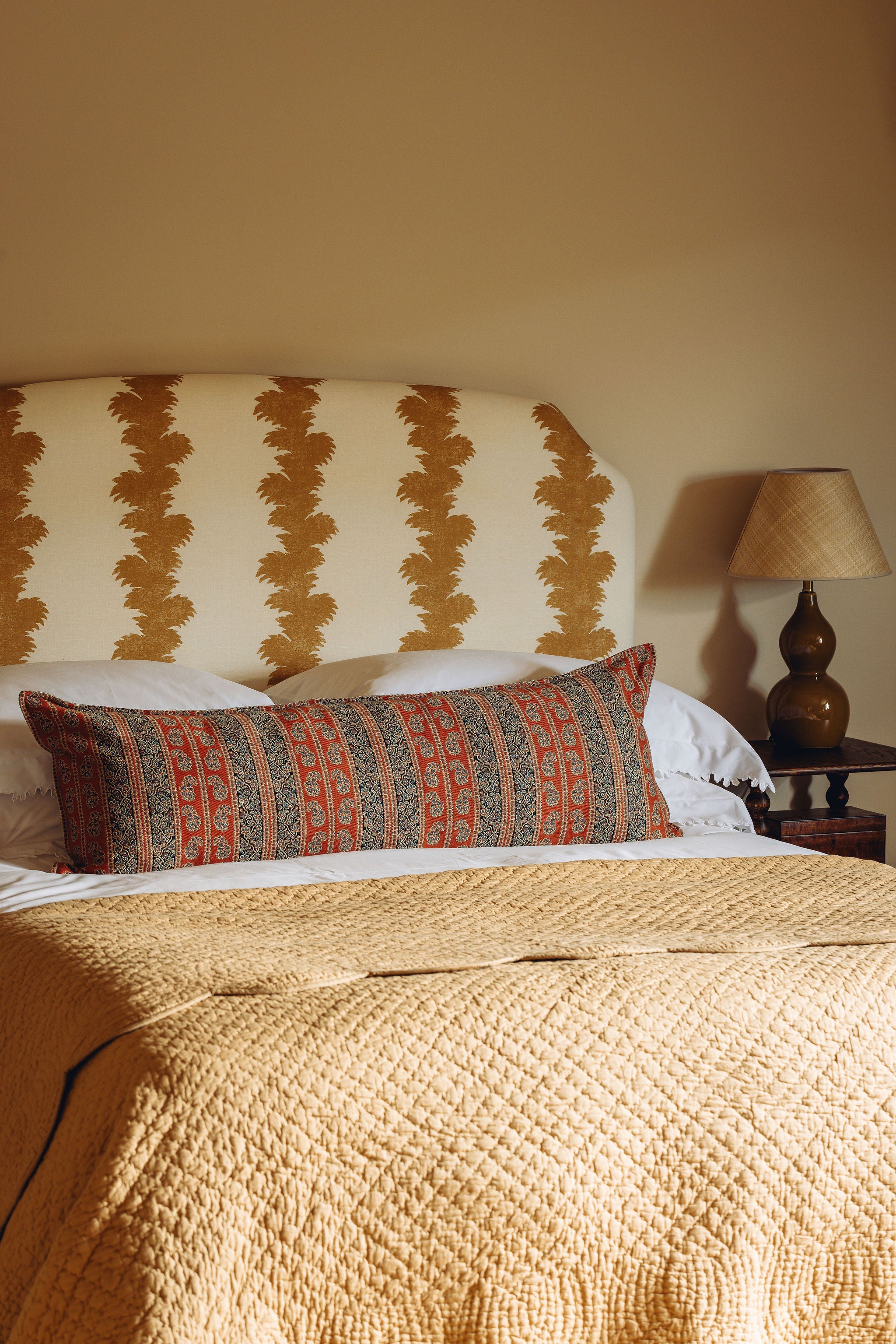 Genevieve Lumbar Cushion, Lifestyle with Bedspread