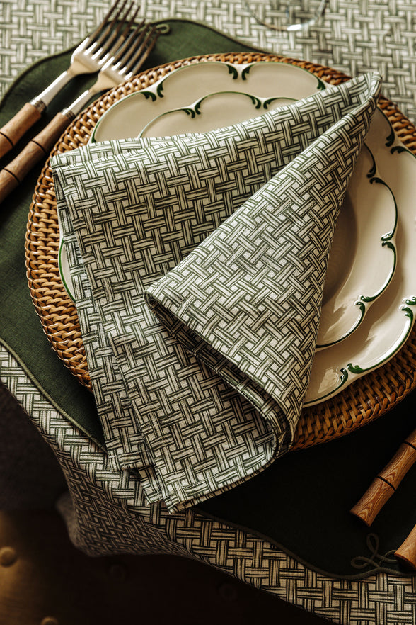 Basketweave Linen Napkin, Vine Green