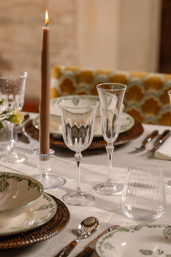 Daphne Optic Crystal Flute Glass, Rebecca Udall with the Daphne Red Wine Glass