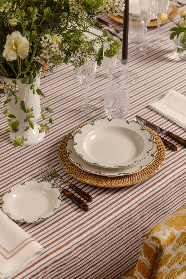 Victoria Striped Linen Tablecloth, Dusty Rosewood