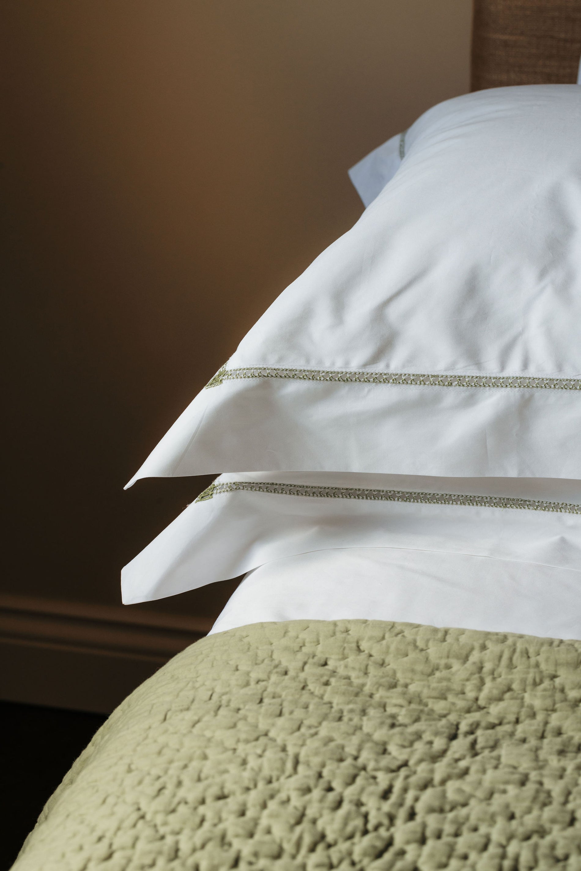 Georgiana Ladderstitch Bed Linen, Sage, with Nina Bedspread