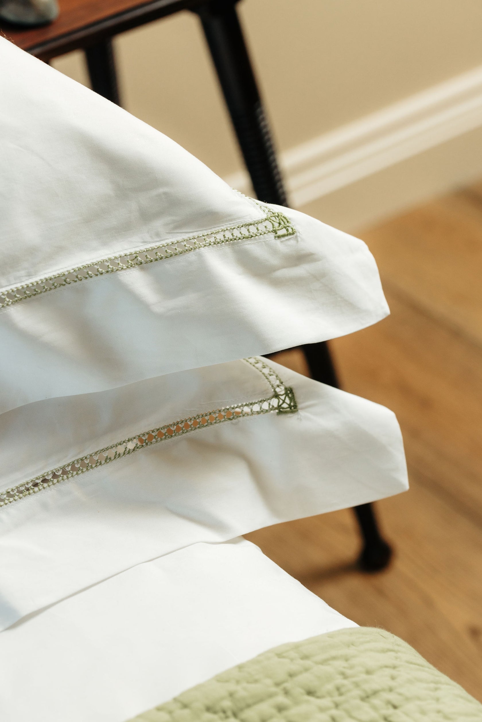 Georgiana Ladderstitch Bed Linen, Sage, Detail