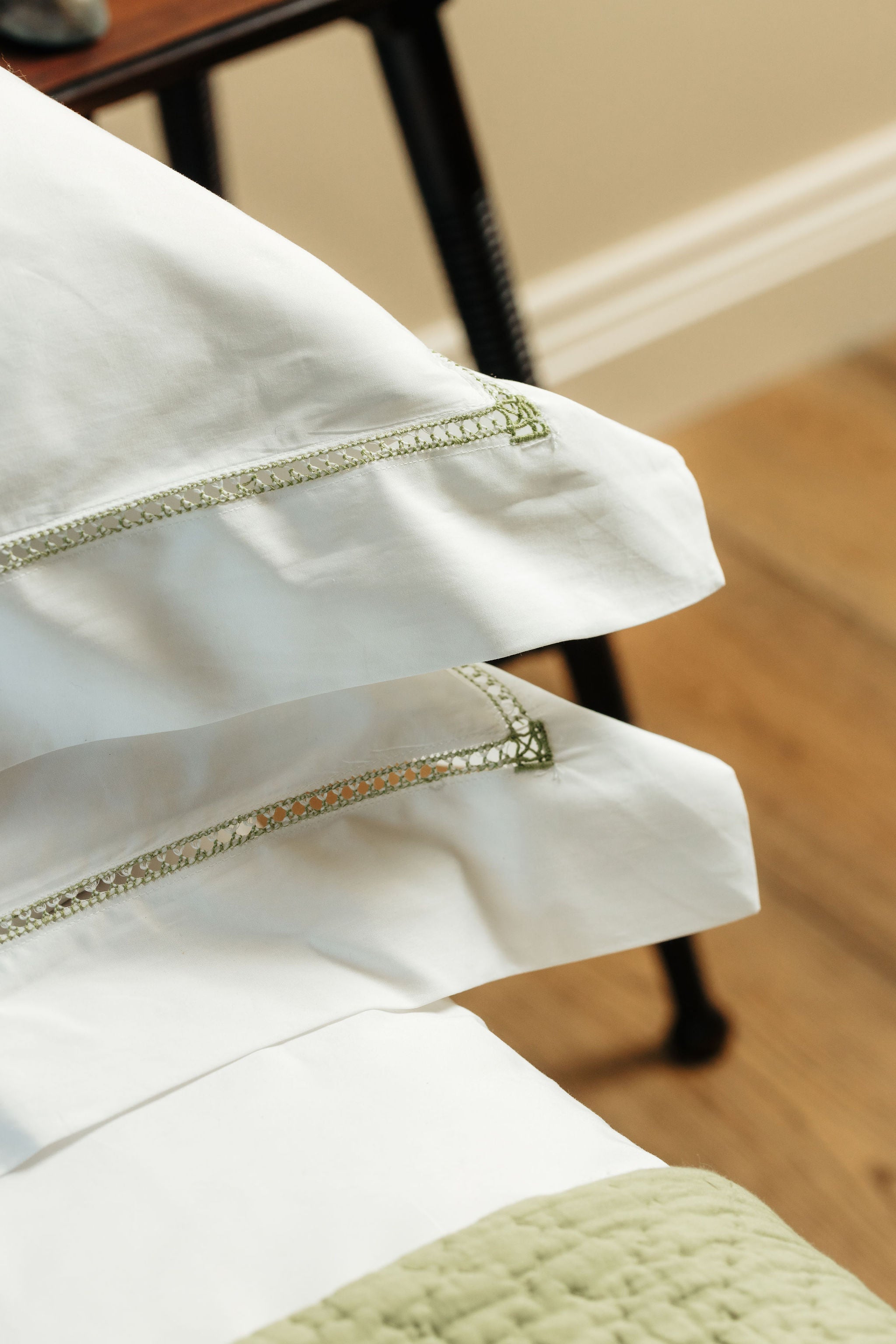 Georgiana Ladderstitch Bed Linen, Sage, Detail
