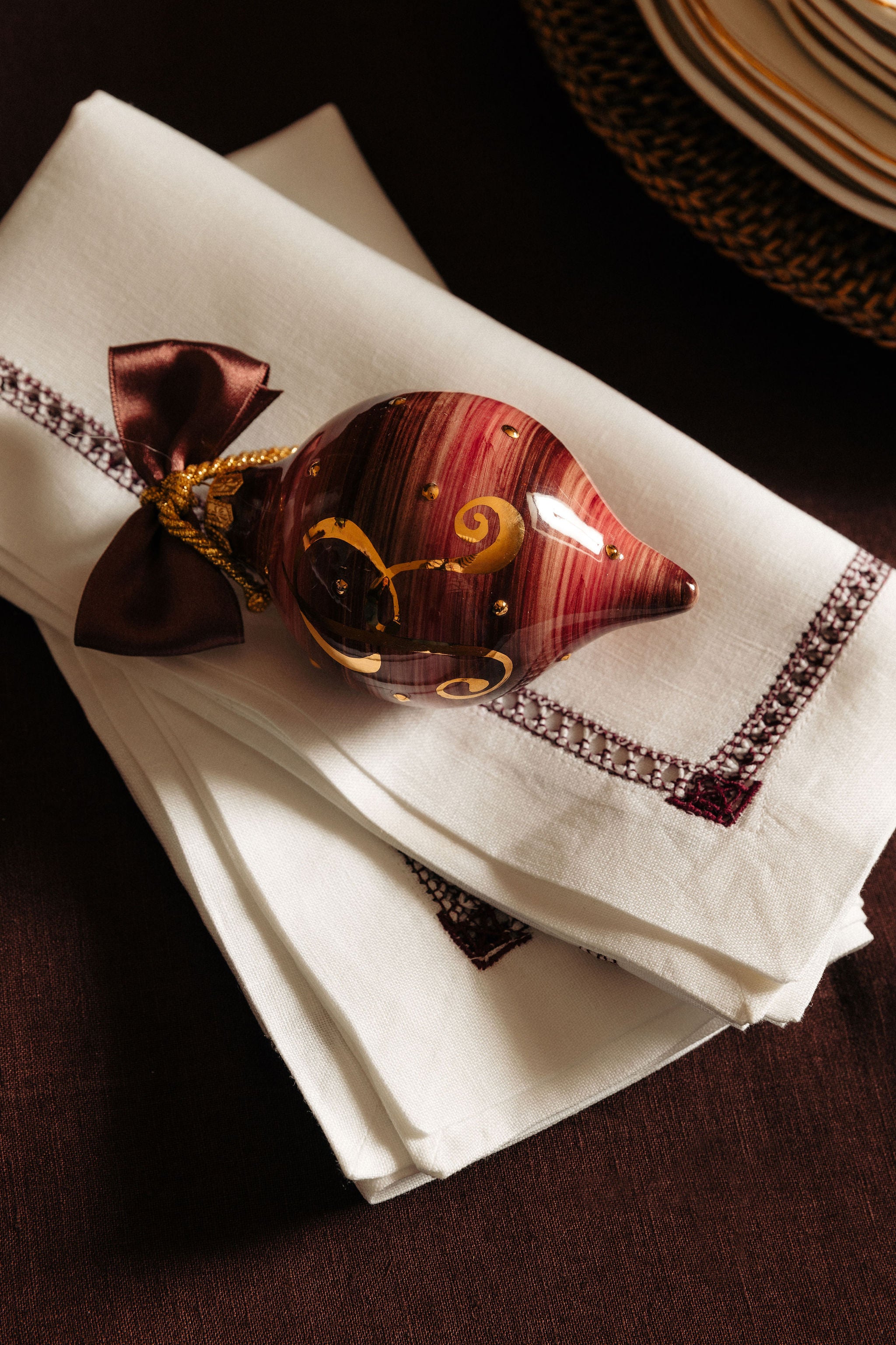 Chiara Initial Bauble, Gold/Burgundy