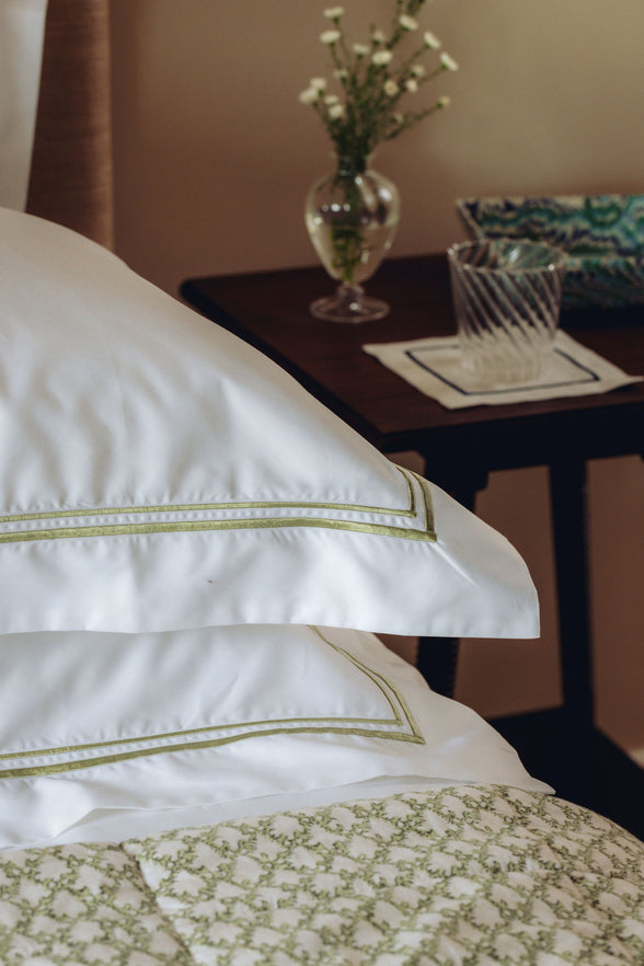 Pair of Evora Double Row Corded Pillowcases, Sage