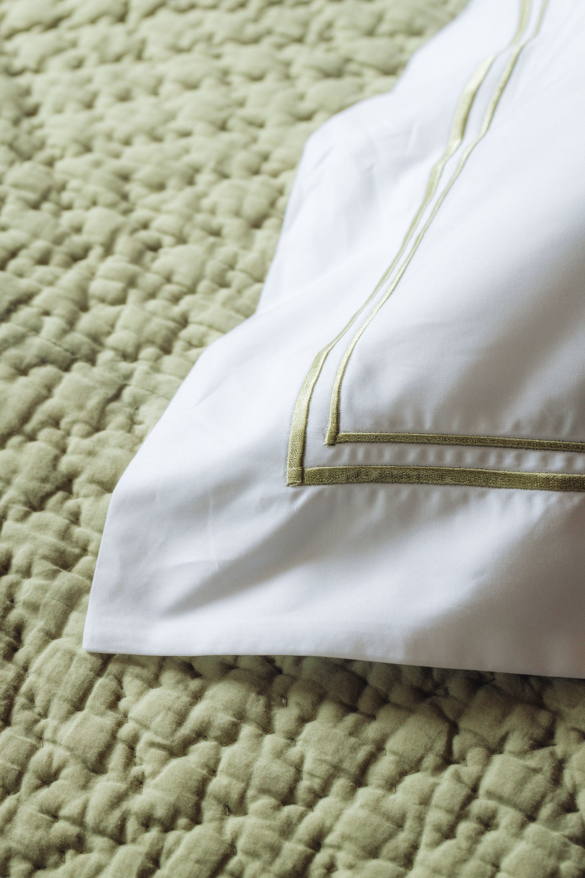 Pair of Evora Double Row Corded Pillowcases, Sage