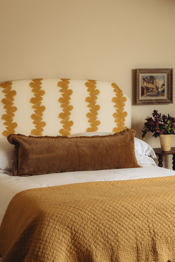 Lola Brushed Fringe Linen Velvet Lumbar Cushion, Nougat
