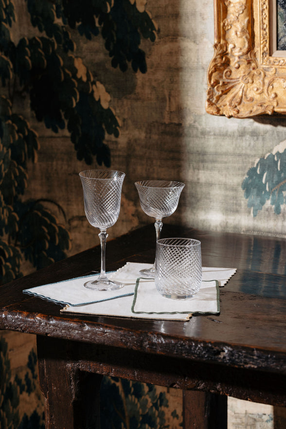 Rebecca Udall Twisted Cut Crystal Red Wine Glass with the Julia Twisted Tumbler