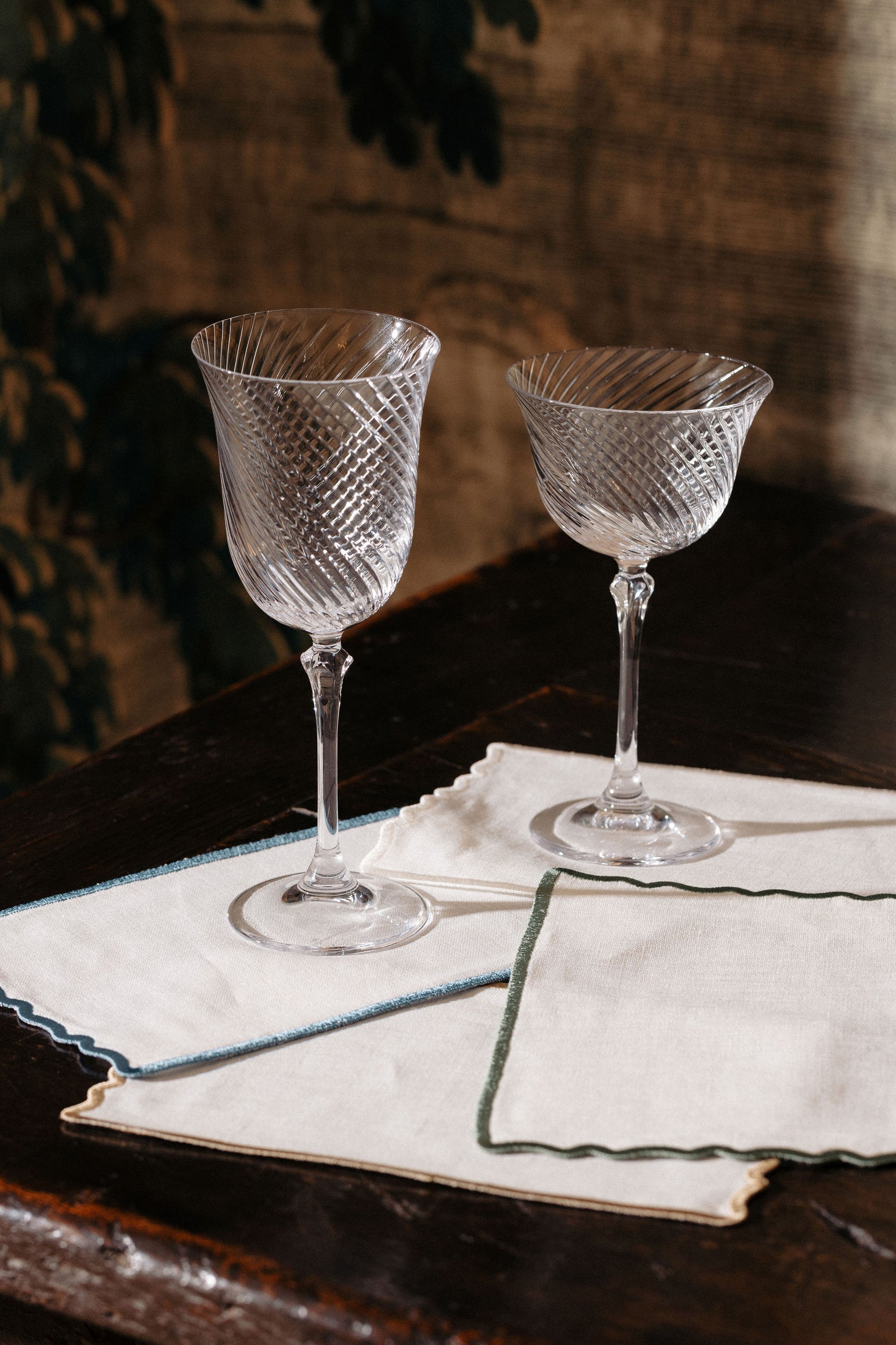 Rebecca Udall Twisted Cut Crystal Red Wine Glass with the Julia Twisted White Wine Glasses