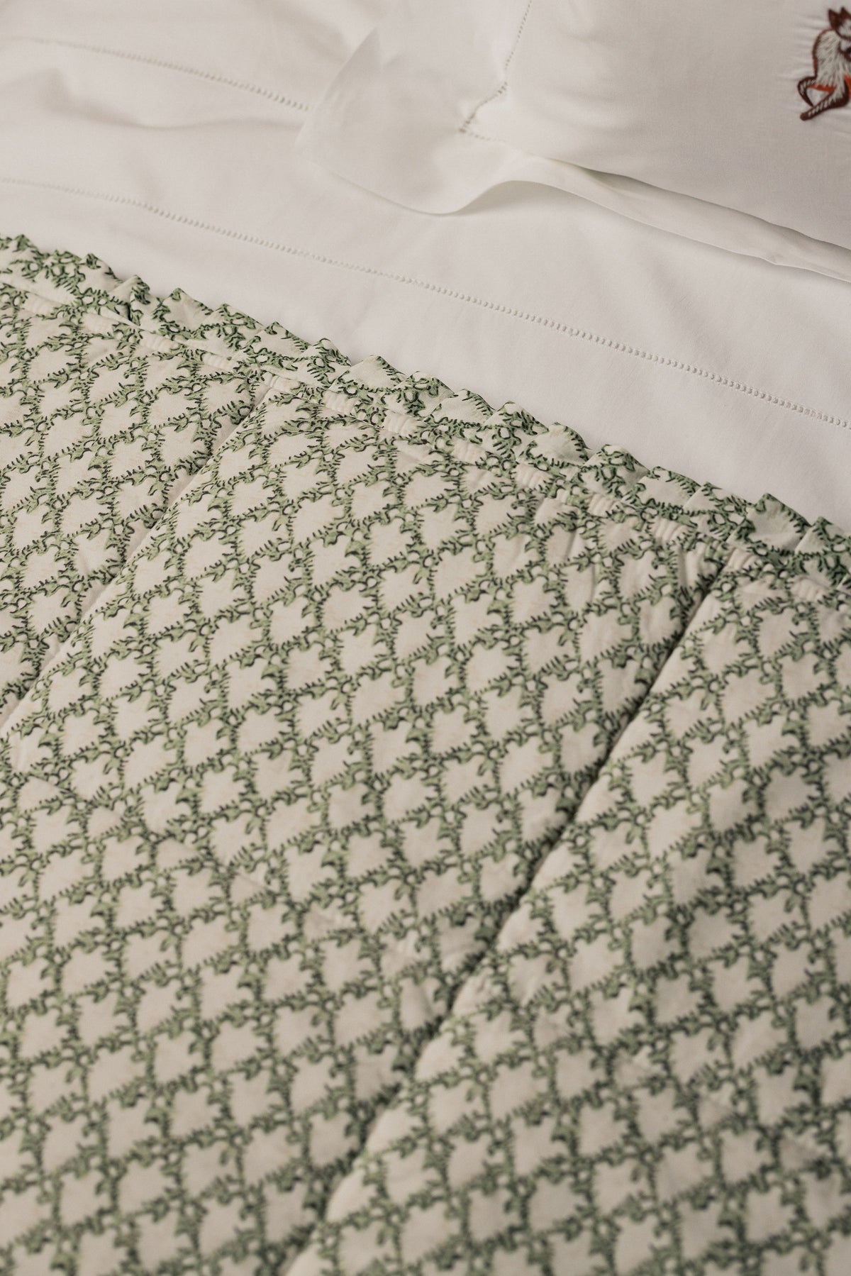 Clara Pleated Quilted Cotton Bedspread, Sage