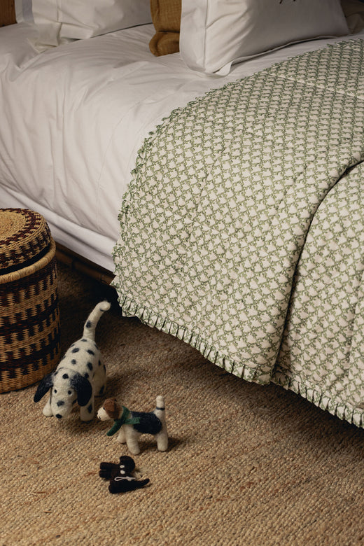 Clara Pleated Quilted Cotton Bedspread, Sage