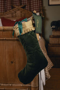 Quilted Velvet & Silk Christmas Stocking with Personalised Linen Gift Tag, Green