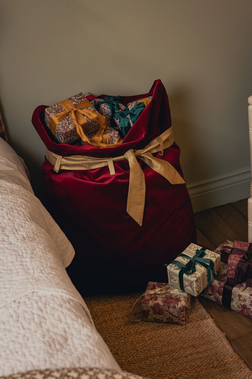 Velvet & Silk Christmas Sack, Burgundy