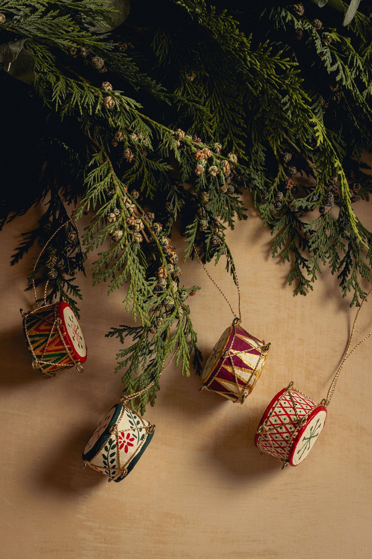 Set of 4 Drum Christmas Decorations