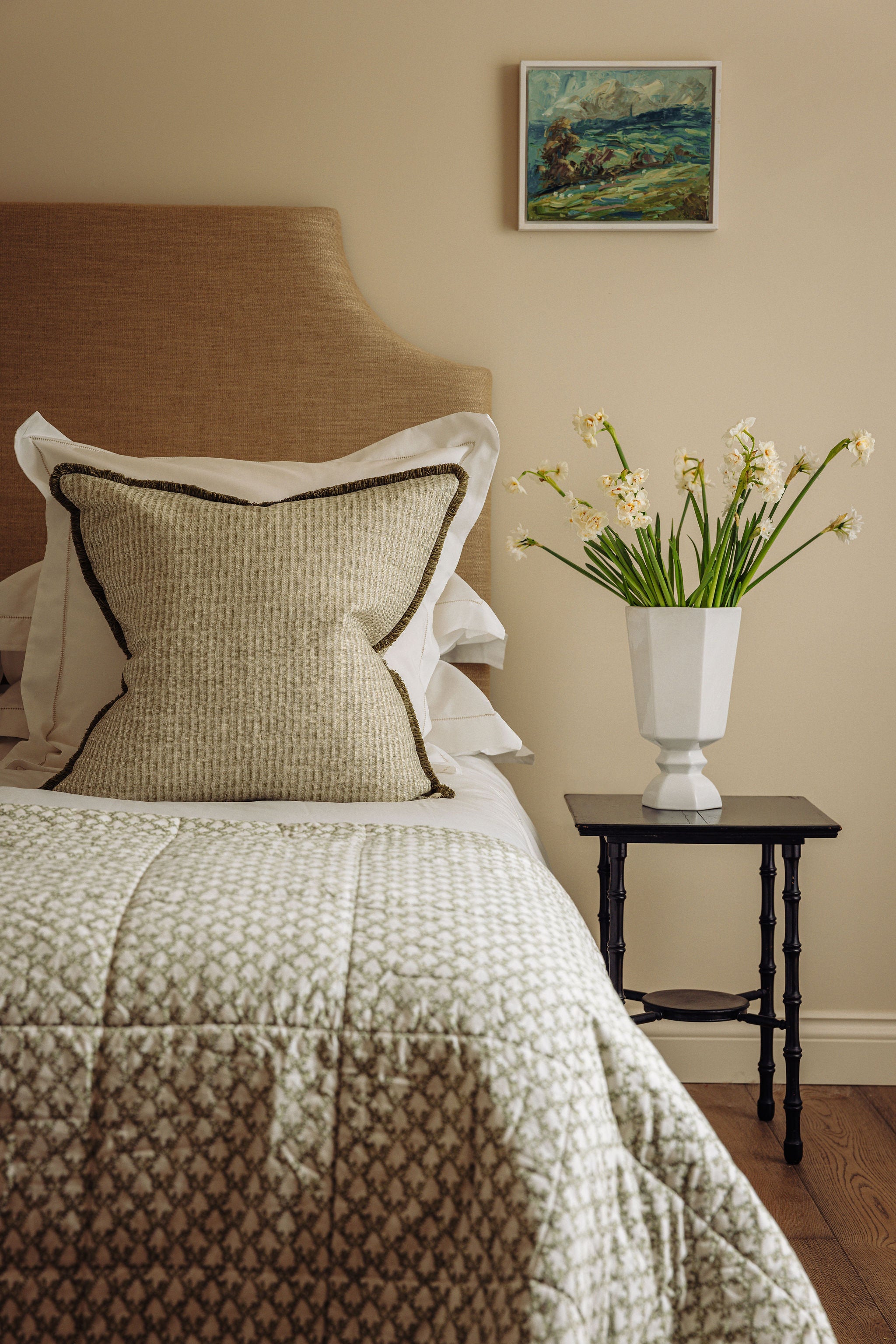 Clara Pleated Quilted Cotton Bedspread, Sage