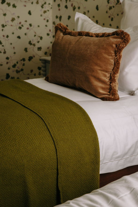 Rebecca Udall Basketweave Alpaca Throw, Fern, Bedroom Lifestyle