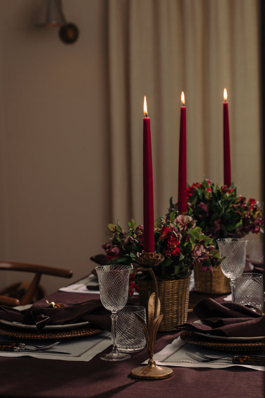 Set of 6 Danish Taper Candles, Burgundy