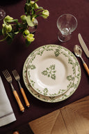Classic Linen Table Linens, Black Cherry, with Eleanor Crockery