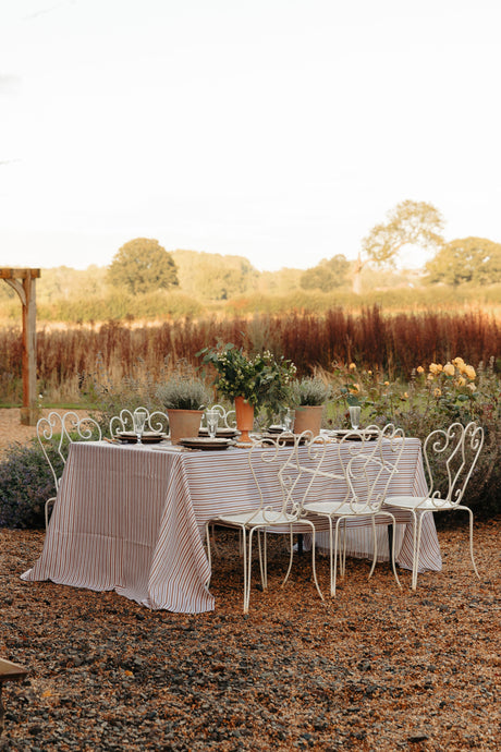 Victoria Striped Table Linens, Dusty Rosewood