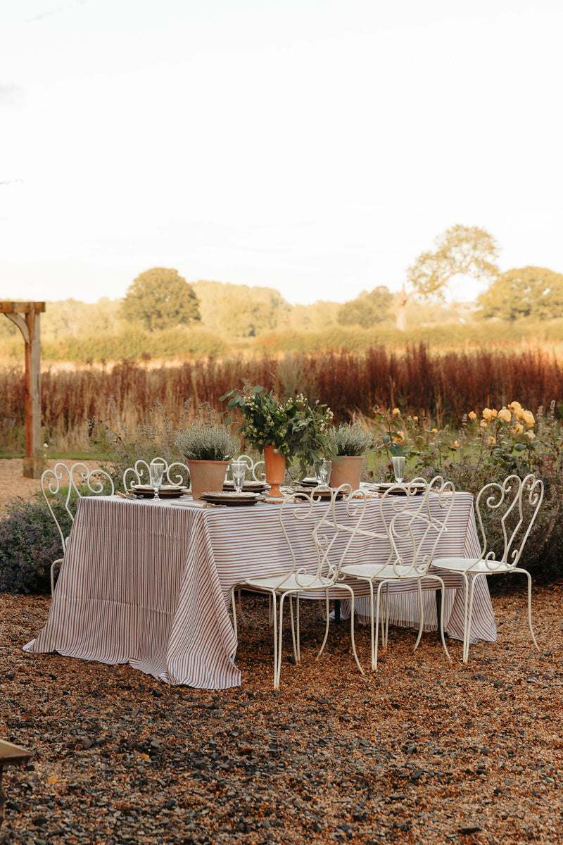 Victoria Striped Linen Tablecloth, Dusty Rosewood