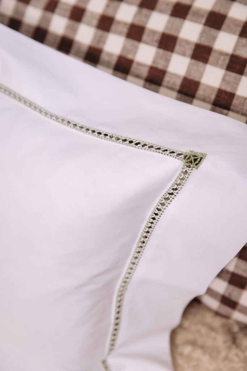 Rebecca Udall Georgiana Ladderstitch Boudoir Pillowcase, Sage, Detail of Embroidery