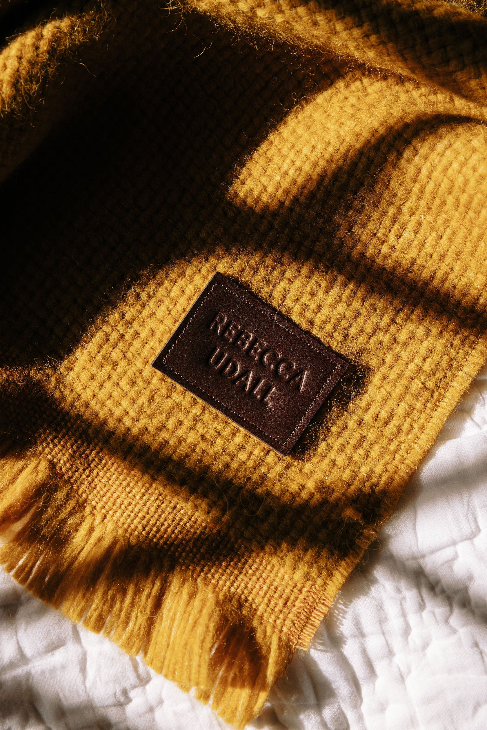 Rebecca Udall Basketweave Alpaca Throw, Mustard, Lifestyle Detail