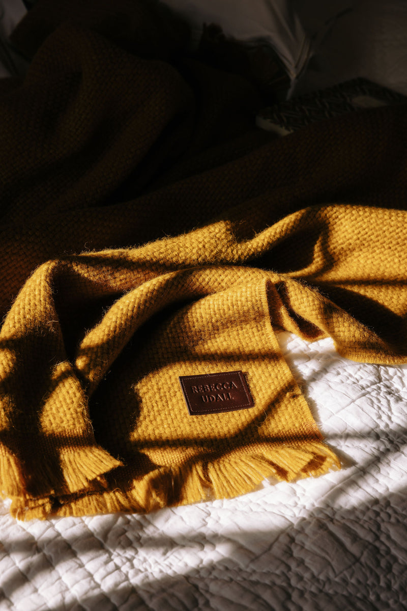 Basketweave Alpaca Throw, Mustard