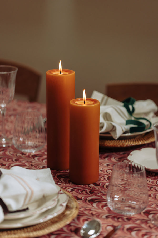 Rebecca Udall, Medium Amber Pillar Candles, Table scene