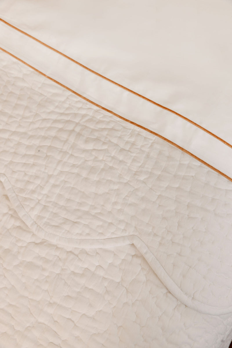 Rebecca Udall, Nina Scalloped Indian Quilted Cotton Bedspread, White, Close Detail