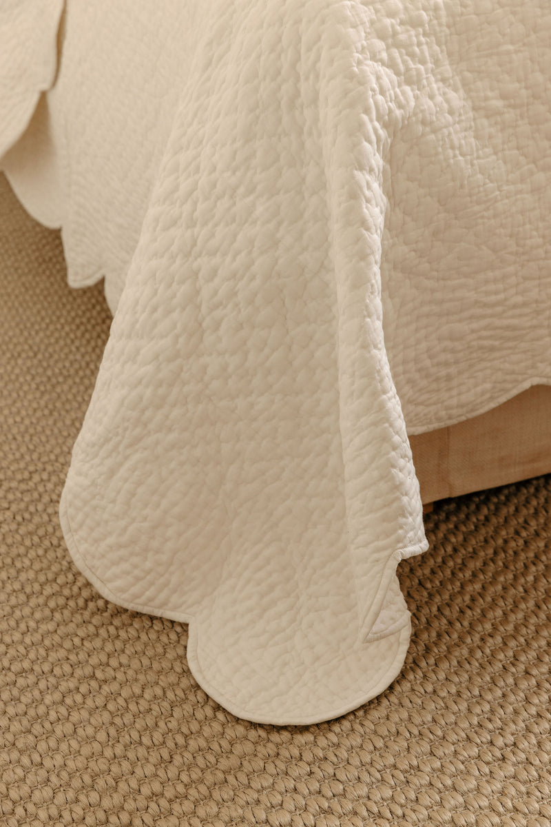 Rebecca Udall, Nina Scalloped Quilted Cotton Bedspread, White Corner Detail