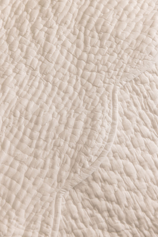 Rebecca Udall, Nina Dainty Detailed Scalloped Quilted Cotton Bedspread, White, Close Detail